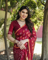 Luxuriant Bandhej Red Color Silk Saree
